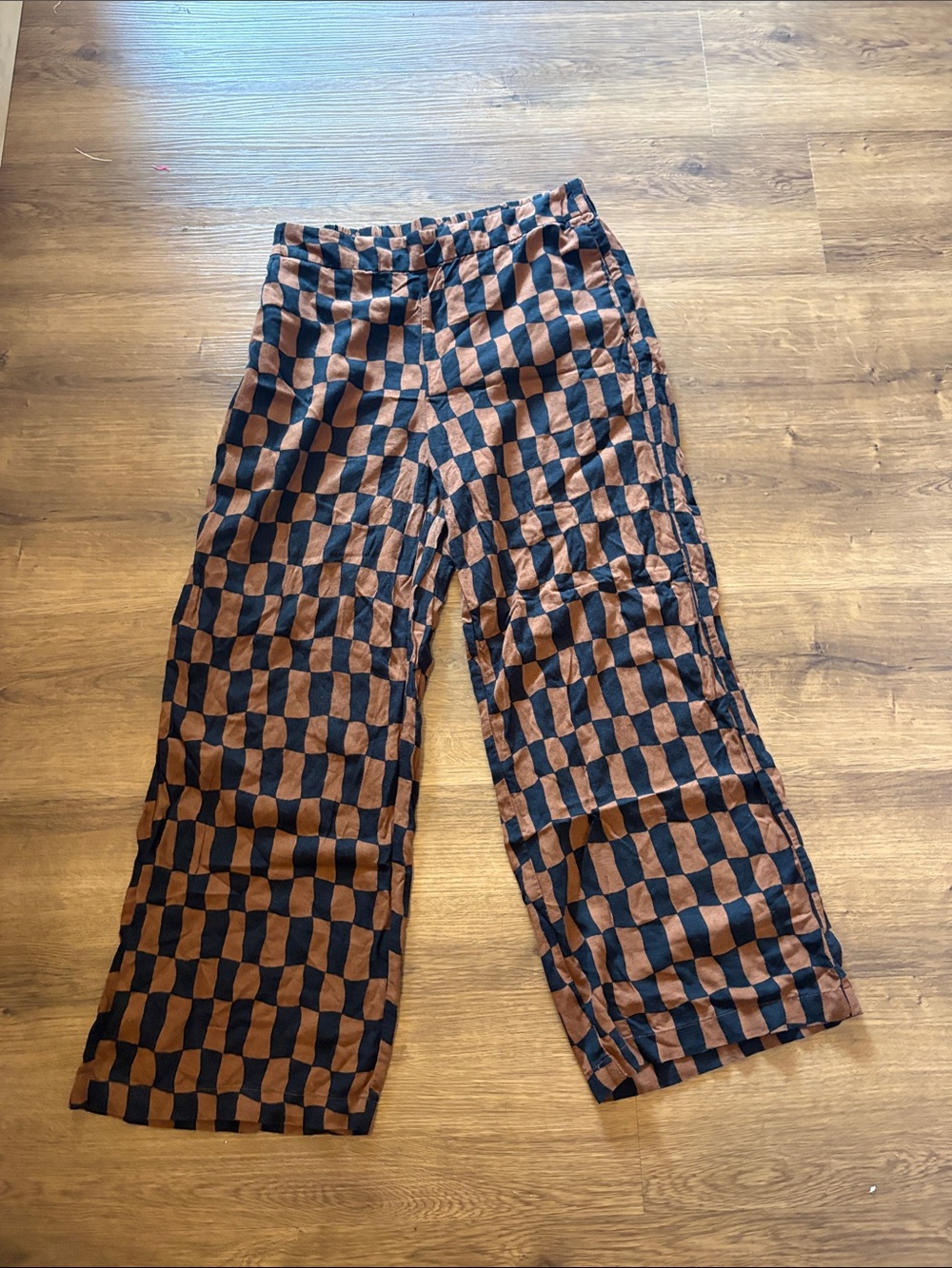 Women’s Checkerboard Wide-Leg Pants - Black & Brown